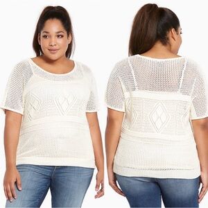 Torrid Crochet Dolman Coverup Open Knit‎ Short Sleeve Boho Sweater Cream 5X